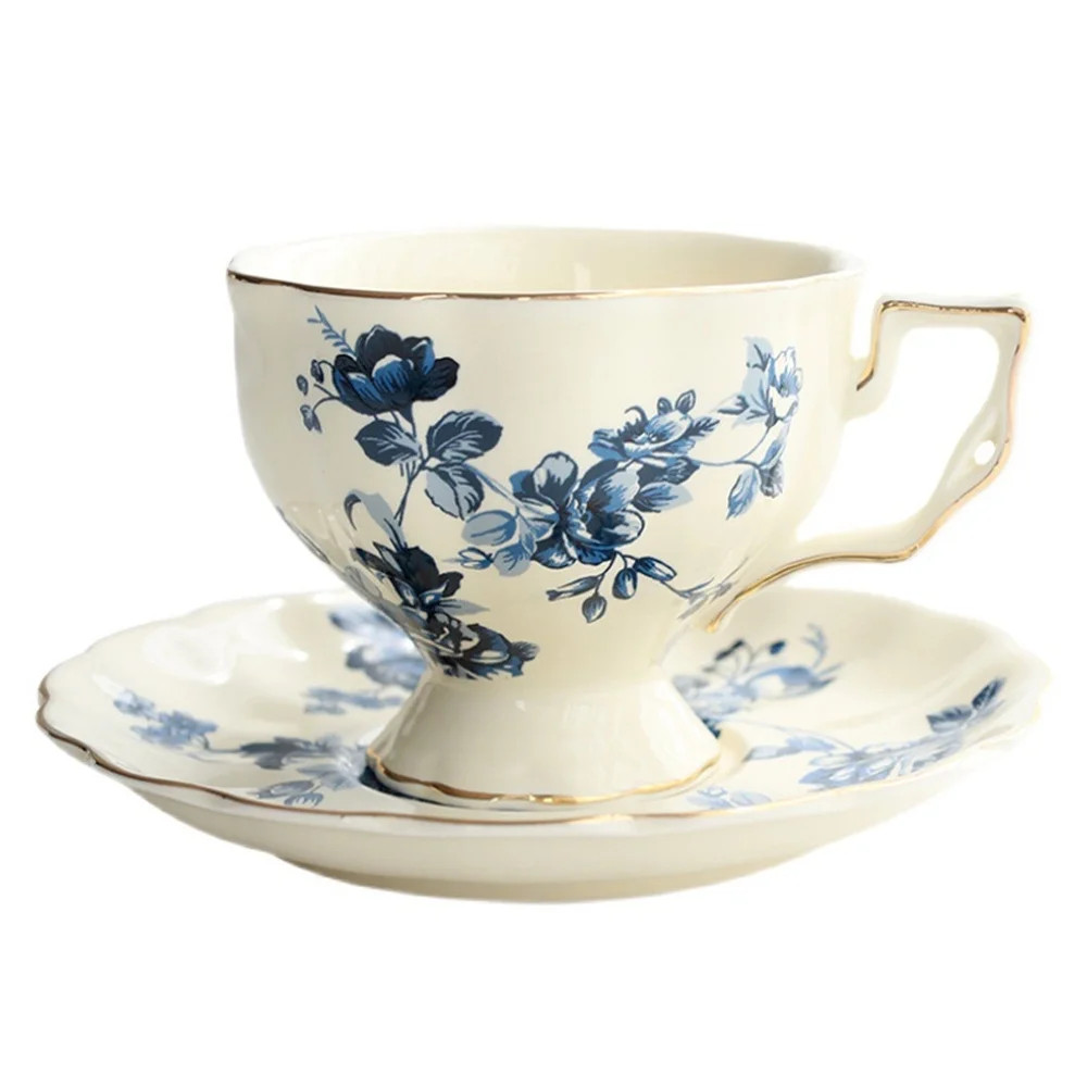 Blue teacup and saucer set 1, flower coffee cup with saucer set, British porcelain teacup, 200ml. | Walmart (US)