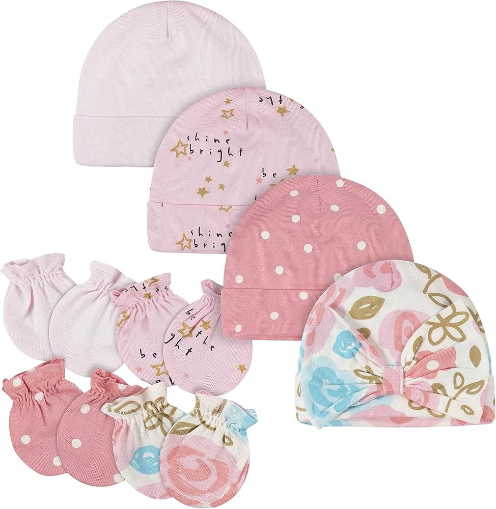 Gerber Baby Girls Cap and Mitten Sets 8pc Pink Floral Newborn | Amazon (US)