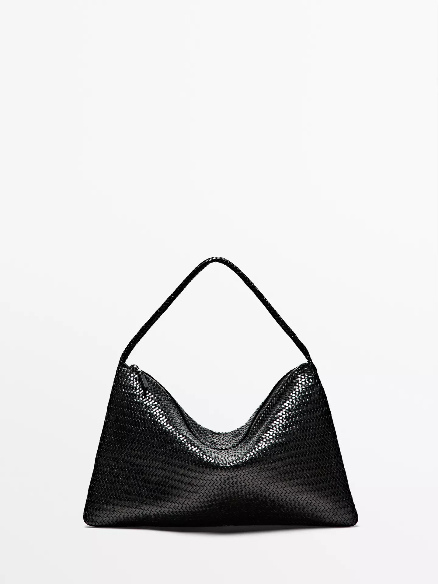 Large woven nappa leather satchel bag | Massimo Dutti UK