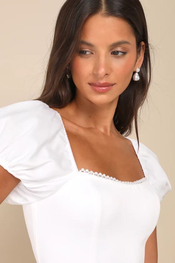 Adorable Poise White Pearl Puff Sleeve Mini Dress | Lulus