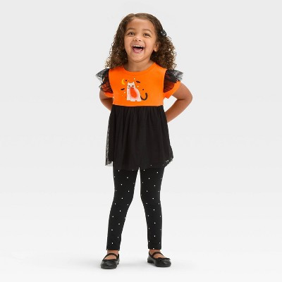 Toddler Girls' Halloween Short Sleeve Cat Set - Cat & Jack™ Orange 18M | Target