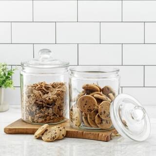 JoyFul 2-Piece 67 oz. Round Glass Cookie Jar with Airtight Lids | The Home Depot