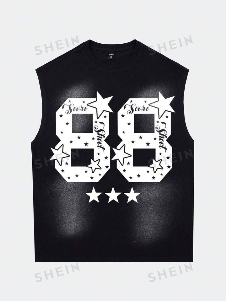 ROMWE Street Life Men's No. 88 Graphic Washed Tank Top, Summer, School | SHEIN