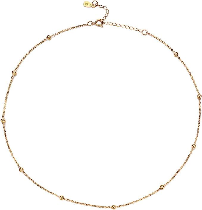 YIBA Choker Necklace 18K Gold Plated Chain Tiny Beaded Choker Satellite Bead Jewelry Gift for Wom... | Amazon (US)