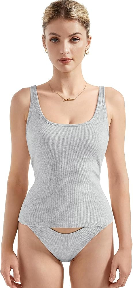 SUUKSESS Women Padded Ribbed Long Tank Tops Summer Going Out Basic Scoop Neck Cami Tops | Amazon (US)