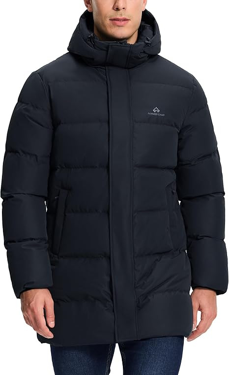 Pioneer Camp Men's Long Winter Coat Parka Hooded Down Jacket Full Zip Up Windproof Jacket Warm Th... | Amazon (US)