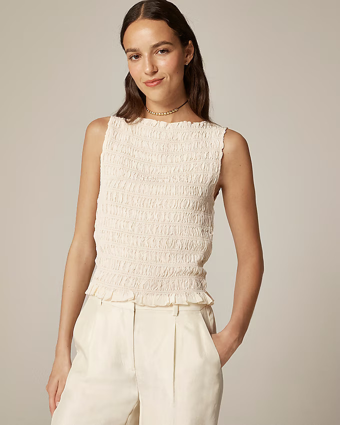 Smocked shell tank top in crepe de chine | J. Crew US