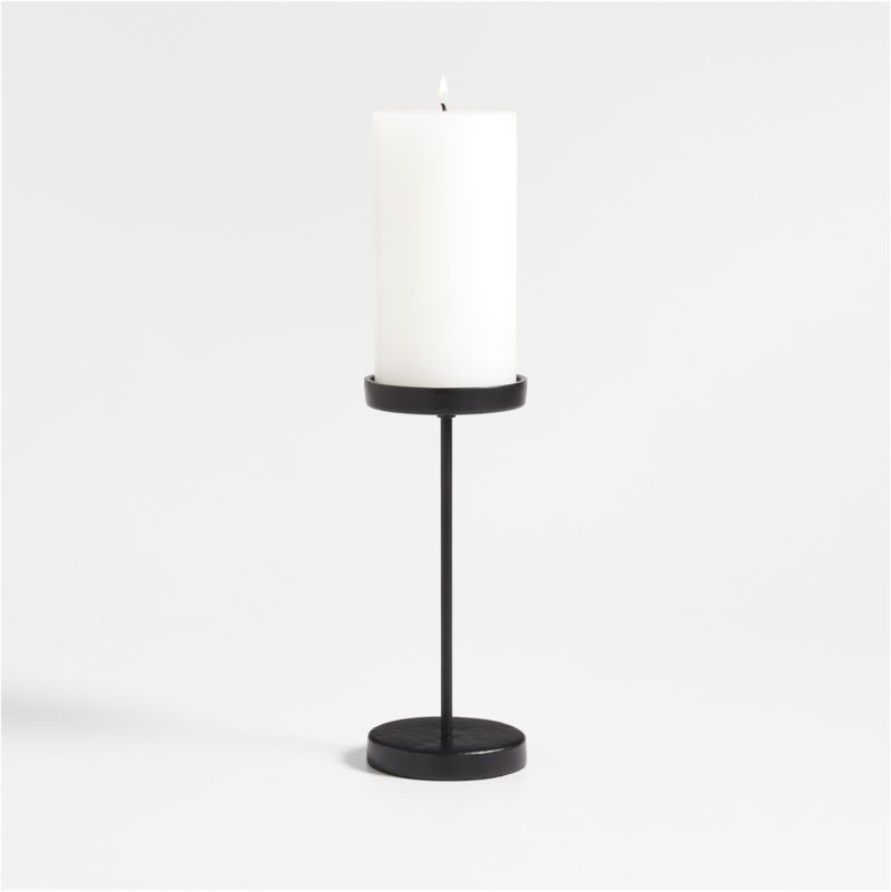Tepes Metal Matte Black Pillar Candle Holder 8.25" | Crate & Barrel | Crate & Barrel