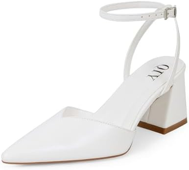 Closed Toe Heels for Women Ankle Strap Pointed Toe Slingback Chunky Low Heels Womens Pumps Weddin... | Amazon (US)