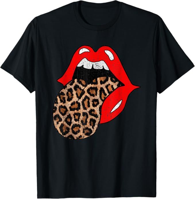 Red Lips Leopard Tongue Shirt Vintage Trendy Animal Print T-Shirt | Amazon (US)