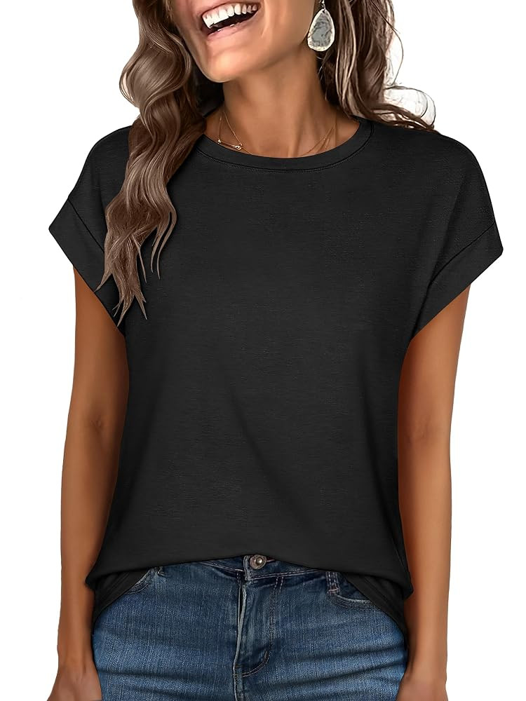 ANRABESS Womens Tops Summer Cap Sleeve Basic Tee Shirts 2025 Trendy Loose Fit Casual Dressy Busin... | Amazon (US)