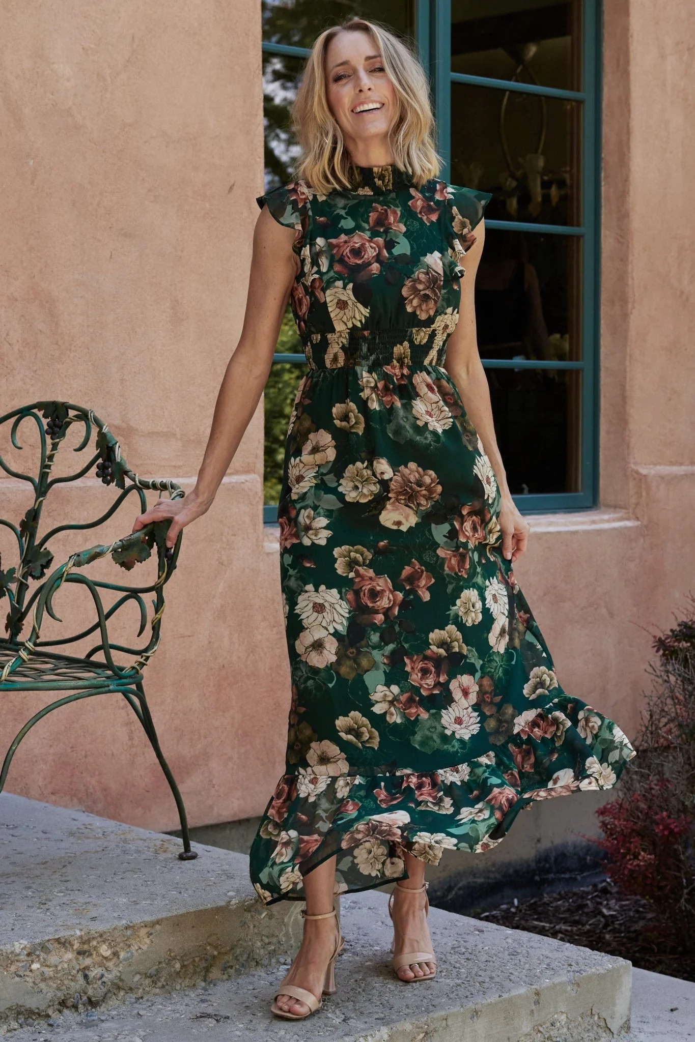 Kearny Ruffle Maxi Dress - Dark Green Floral | Baltic Born | Baltic Born
