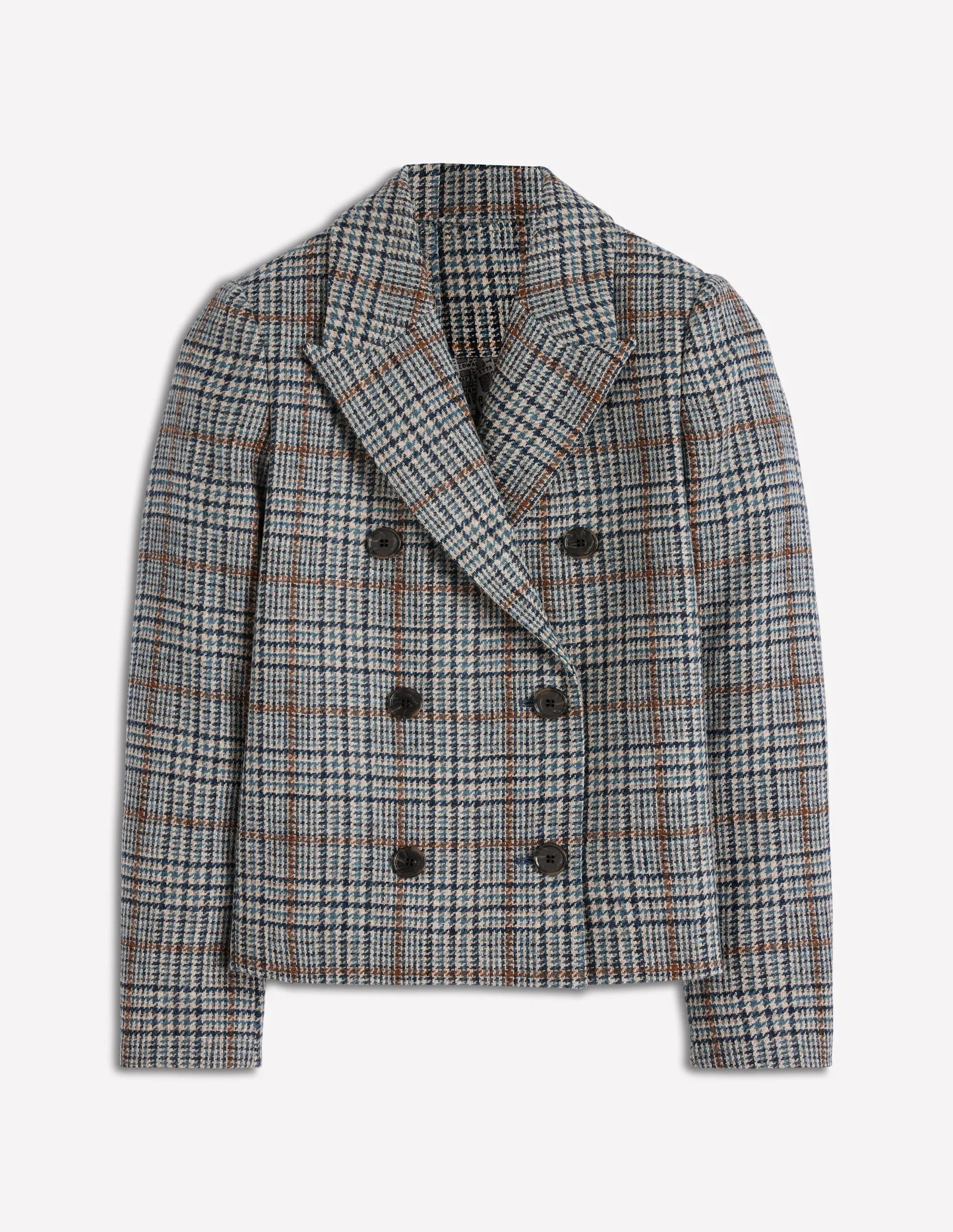 Boxy Double Breasted Blazer-Blue and Grey Prince of Wales | Boden (US)