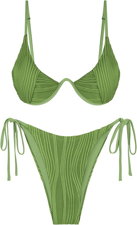 ZAFUL Women's Bikini Sets Ribbed Two Piece Swimsuits Underwire Adjustable Back Clasp Bathing Suit... | Amazon (US)