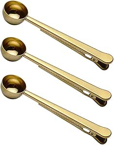 2-in-1 Stainless Steel 1 Tablespoon Coffee Scoop Clip Set of 3(Silver/gold/rose gold) (gold) | Amazon (US)