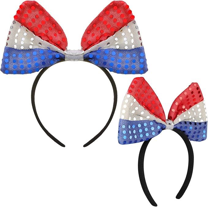 2PCS 4th of July Headband Glittery Flag Bowknot Hair Band for Patriotic Independence Day Headwear... | Amazon (US)