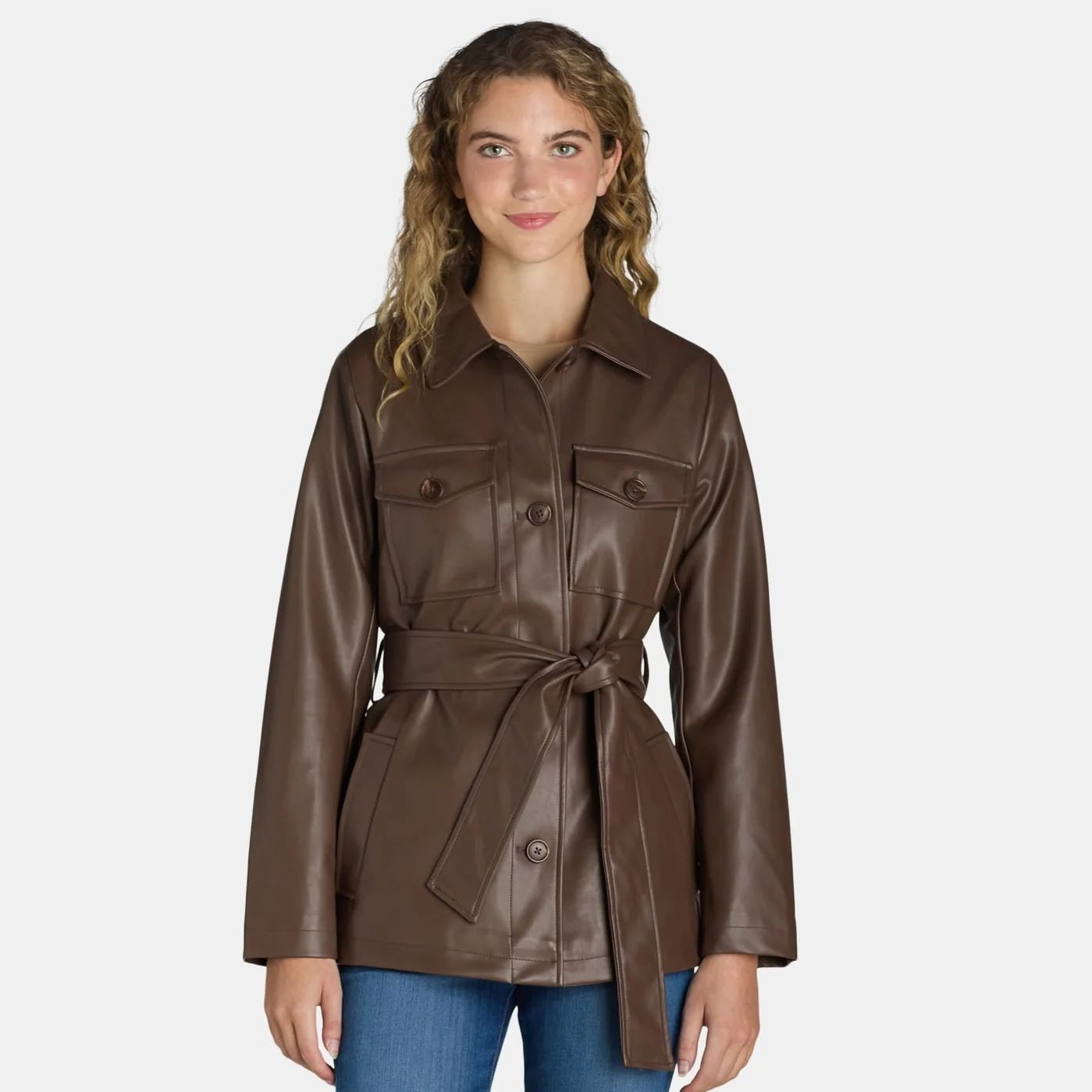 Time and Tru Women's and Women's Plus Faux Leather Cropped Belted Trench, Sizes XS-3X | Walmart (US)