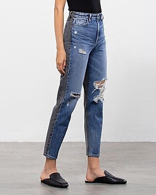 Hidden Jeans Two-Tone Distressed Mom Jean | Express