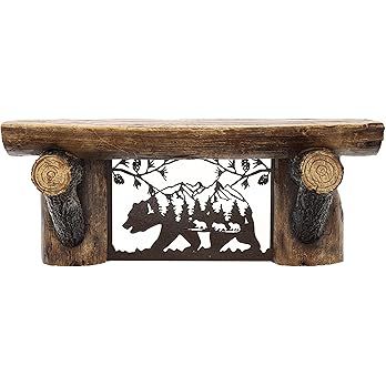 Top Brass Rustic Wooden Sawn Log Look Wall Shelf with Metal Bear Wilderness Art Scene - Unique De... | Amazon (US)