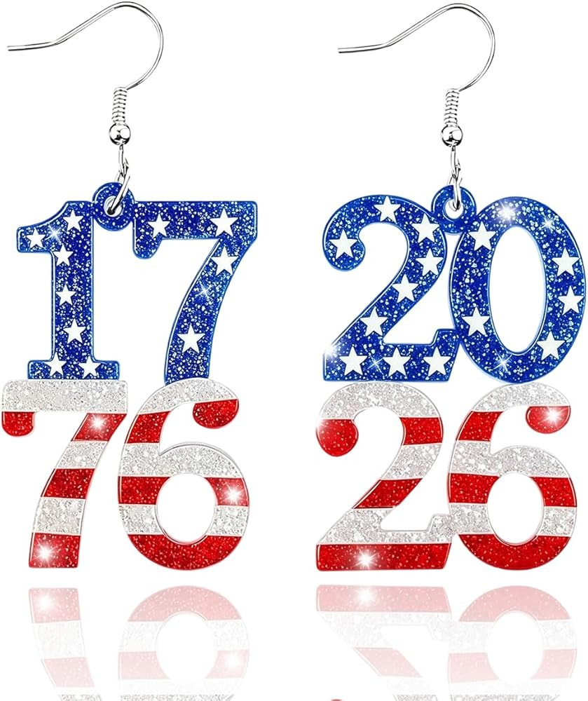 Mysense 250 Anniversary USA Merchandise, Patriotic Red White Blue Dangle Earrings, 4th of July Ac... | Amazon (US)