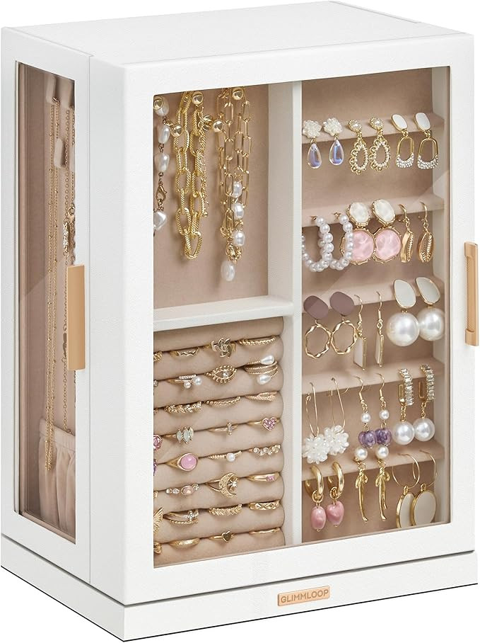 360° Rotating Jewelry Box with 7 Drawers, Spacious Vertical Jewelry Organizer with Glass Window,... | Amazon (US)