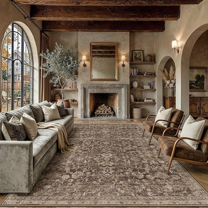 Brown 8x10 Area Rugs for Living Room Vintage Washable Rug | Amazon (US)