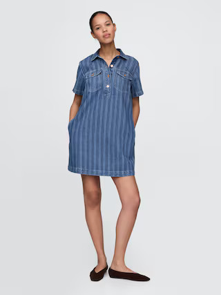 UltraSoft Denim Popover Mini Dress | Gap (US)