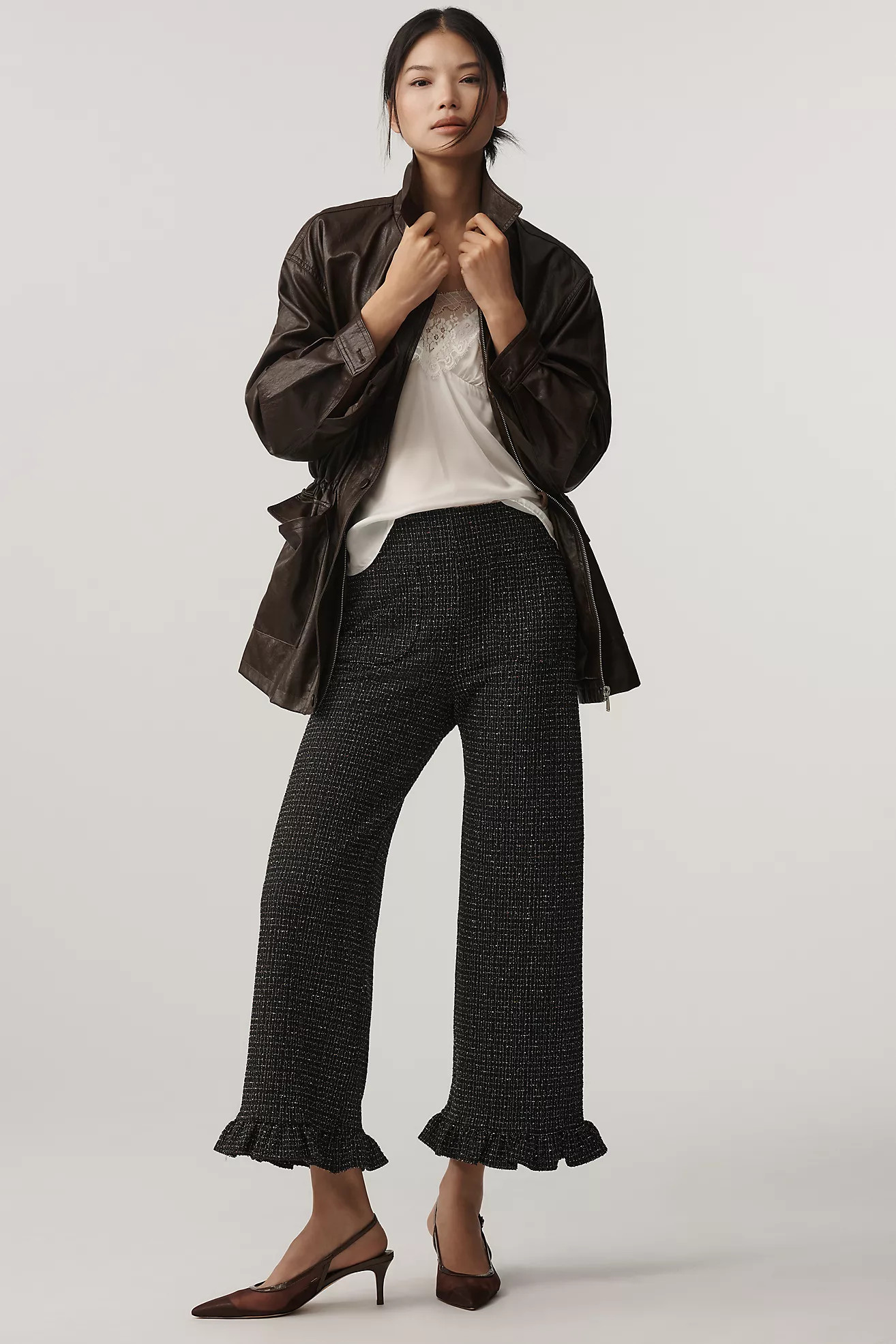 The Colette Crop Tweed Ruffle-Hem Pants by Maeve | Anthropologie (US)