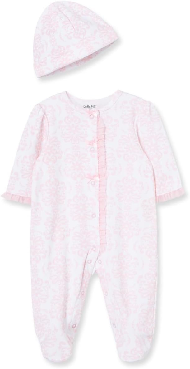Little Me Clothes for Baby Girls 100% Cotton Scratch-Free Tag Footed One-Piece Romper and Hat Sle... | Amazon (US)