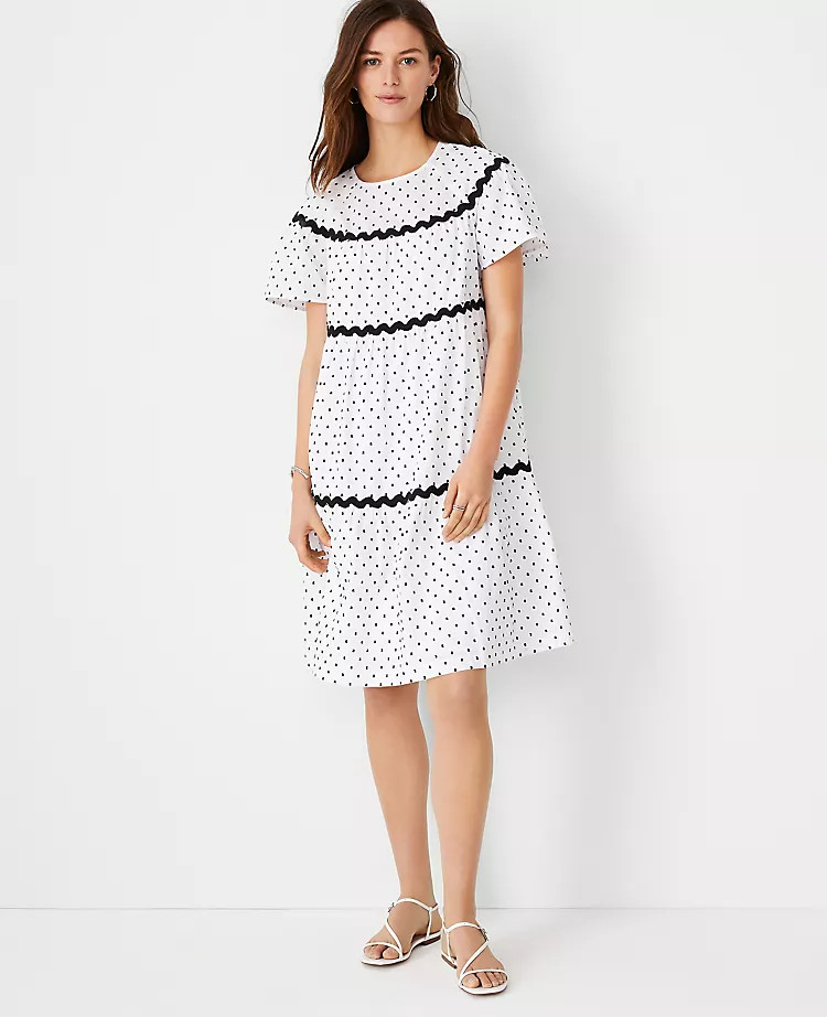 Clip Dot Trimmed Shift Dress | Ann Taylor (US)