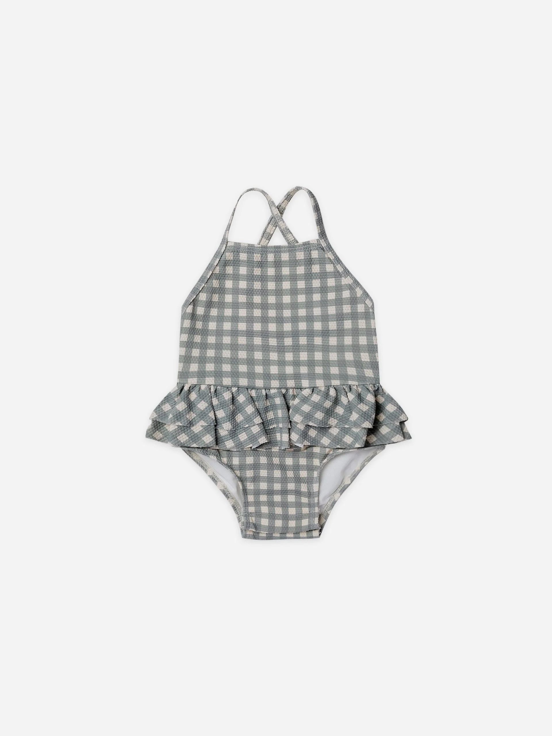 Ruffled One Piece Swimsuit | Sea Green Gingham | Rylee + Cru