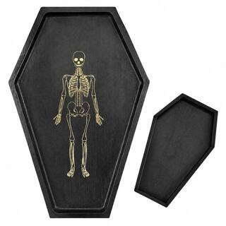 15.7 in Coffin Black Ceramic Serving Board with Skeleton Engraving for Halloween | The Home Depot