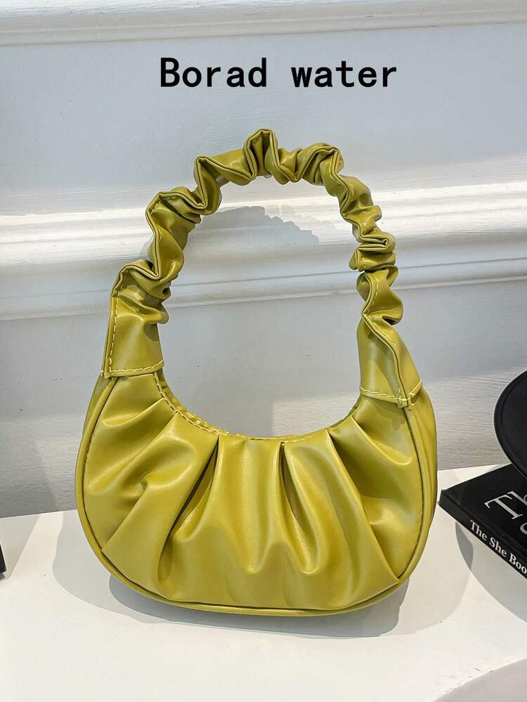 Mini Fashionable Solid Color Pleated Cloud Shaped Handbag, Crescent Shoulder Bag, Underarm Tote B... | SHEIN
