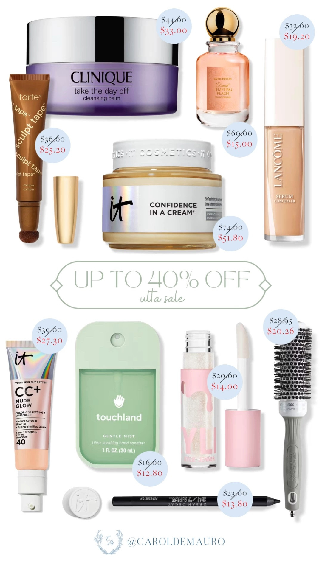 ulta sale, up to 40% off, discounted, beauty finds, skincare favorites, clinique, tarte, lancome, it cosmetics, touchland, kylie cosmetics, bridgerton, urban decay, makeup haul, hair styling tools, cleansing balm, moisturizer, perfume, foundation, cc cream, contour cream, hand sanitizer, lip gloss, gel eyeliner pen

#LTKselfcare #LTKmorningroutine #LTKBeauty