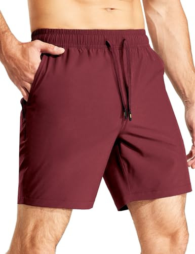 MIER Men's Gym Linerless Athletic Shorts 5'' Lightweight Quick Dry Sports Running Workout Shorts with Pockets, Maroon, XXXL | Amazon (US)