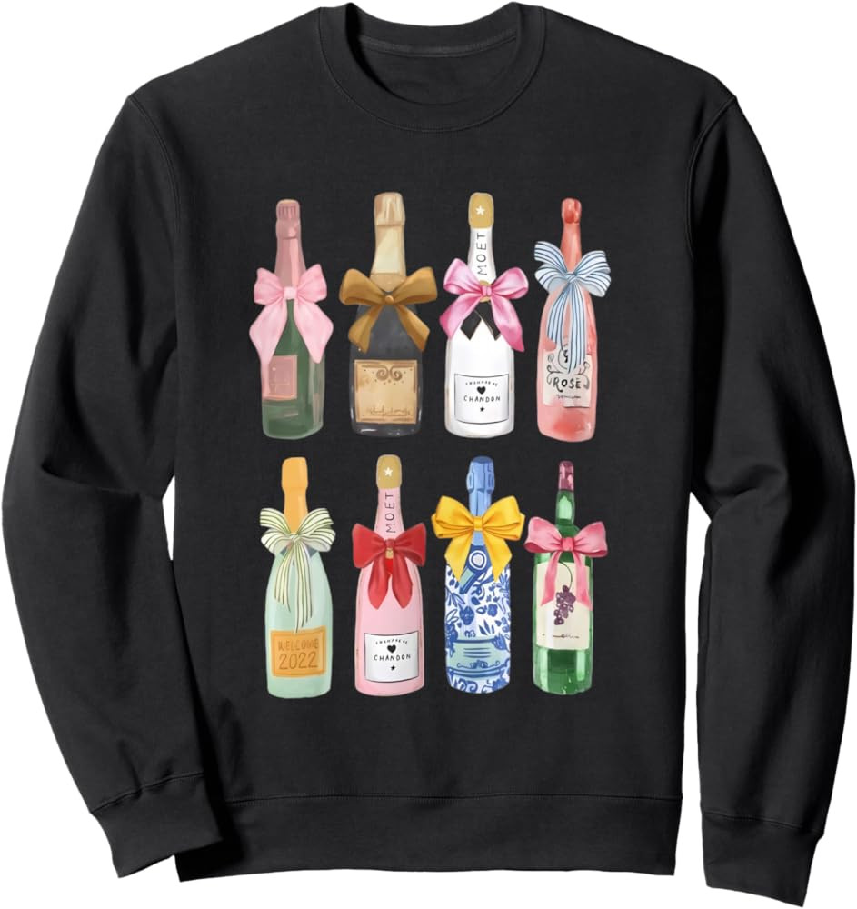 Christmas Champagne T-Shirt Cool Glass Coquette Bottle Sweatshirt | Amazon (US)
