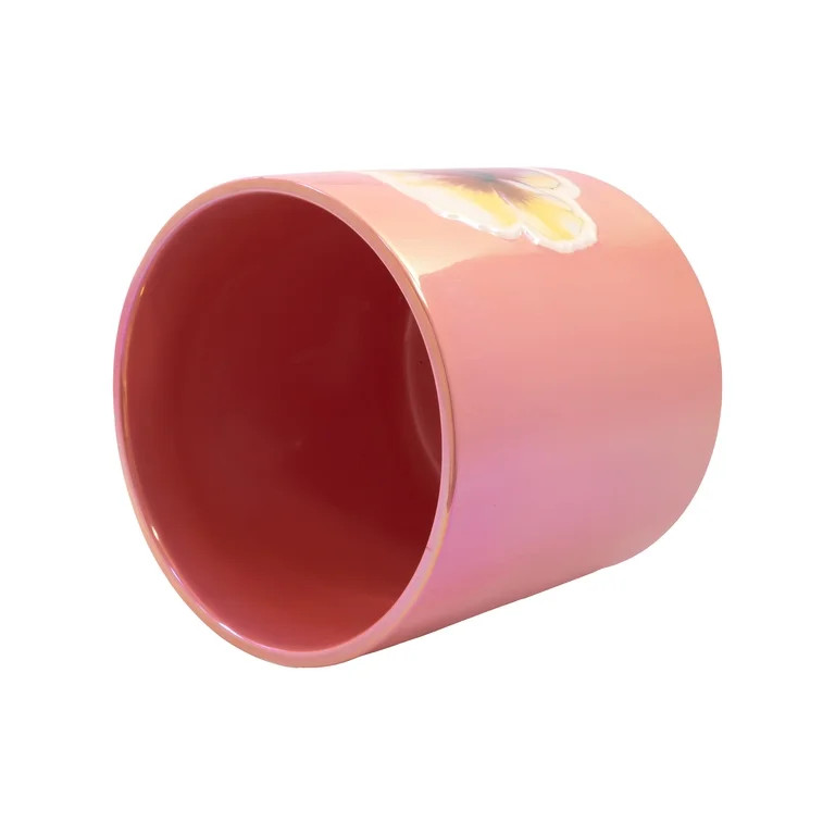 Mainstays 8.1" x 8.1" x 7.8" Round Coral Pink Hibiscus Ceramic Planter | Walmart (US)