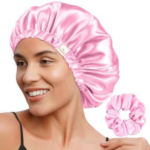 YANIBEST Adjustable Silk Bonnet Double Layer Satin Bonnet Hair Bonnet for Sleeping Bonnets for Women Hats Curly Natural Hair, Pink | Amazon (US)