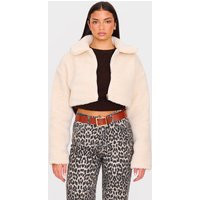 Cream Cropped Borg Zip Up Jacket | PrettyLittleThing US