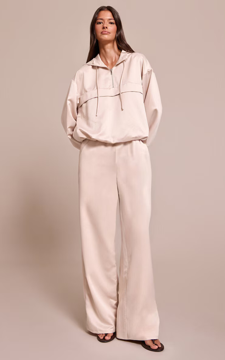 Oyster Satin Wide Leg Trousers | PrettyLittleThing UK