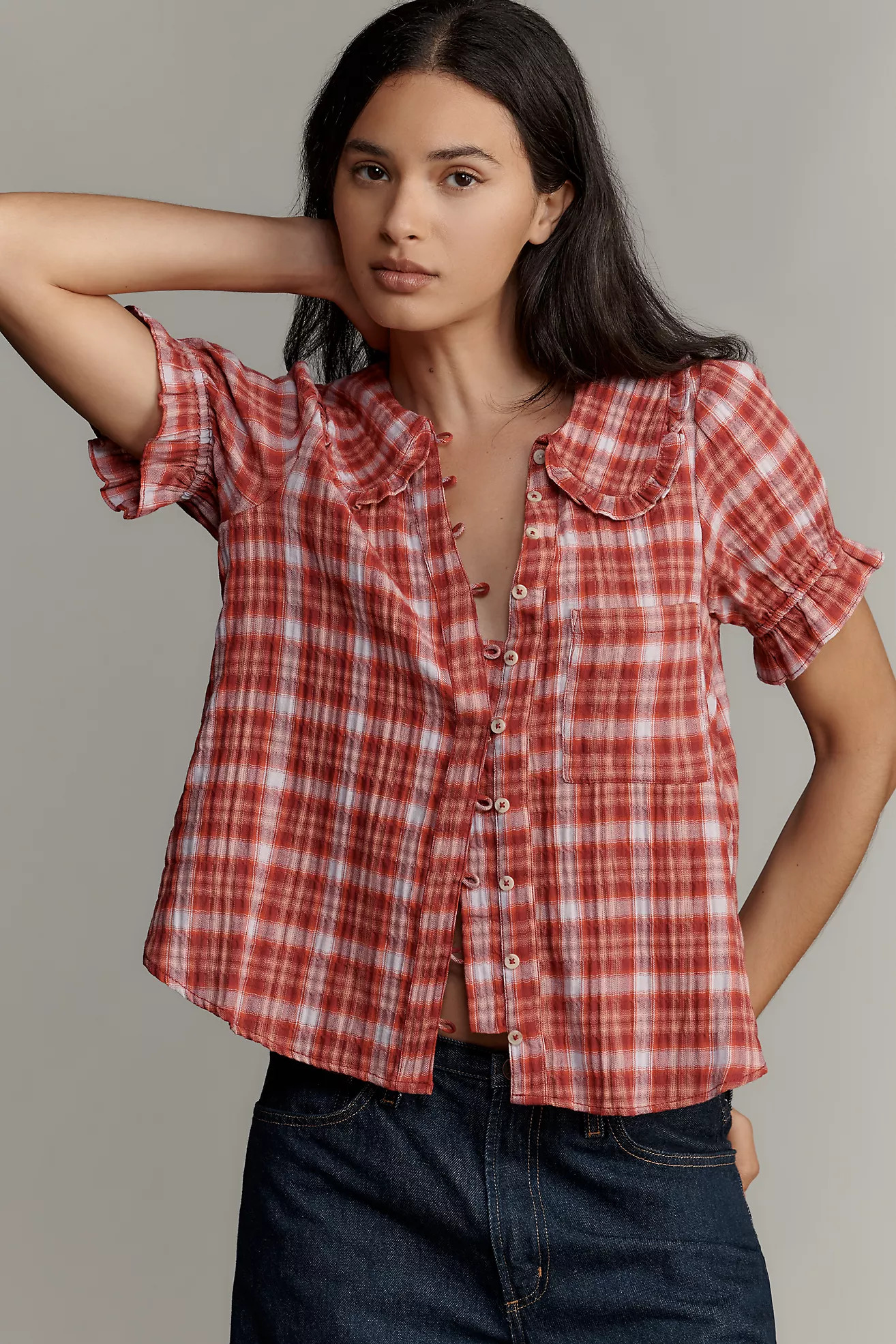 The Keira Plaid Blouse by Pilcro | Anthropologie (US)