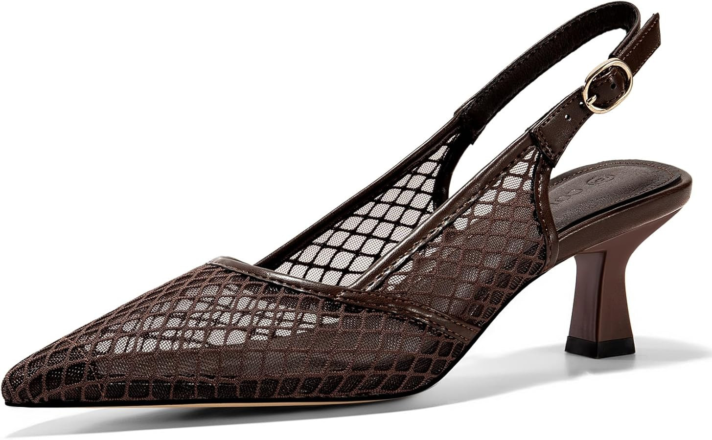 Coutgo Women's Slingback Kitten Low Heels Mesh Pumps Closed Pointed Toe Wedding Work Dress Shoes | Amazon (US)