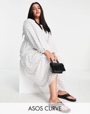 ASOS DESIGN Curve shirred bodice maxi dress in white spot print | ASOS | ASOS (Global)