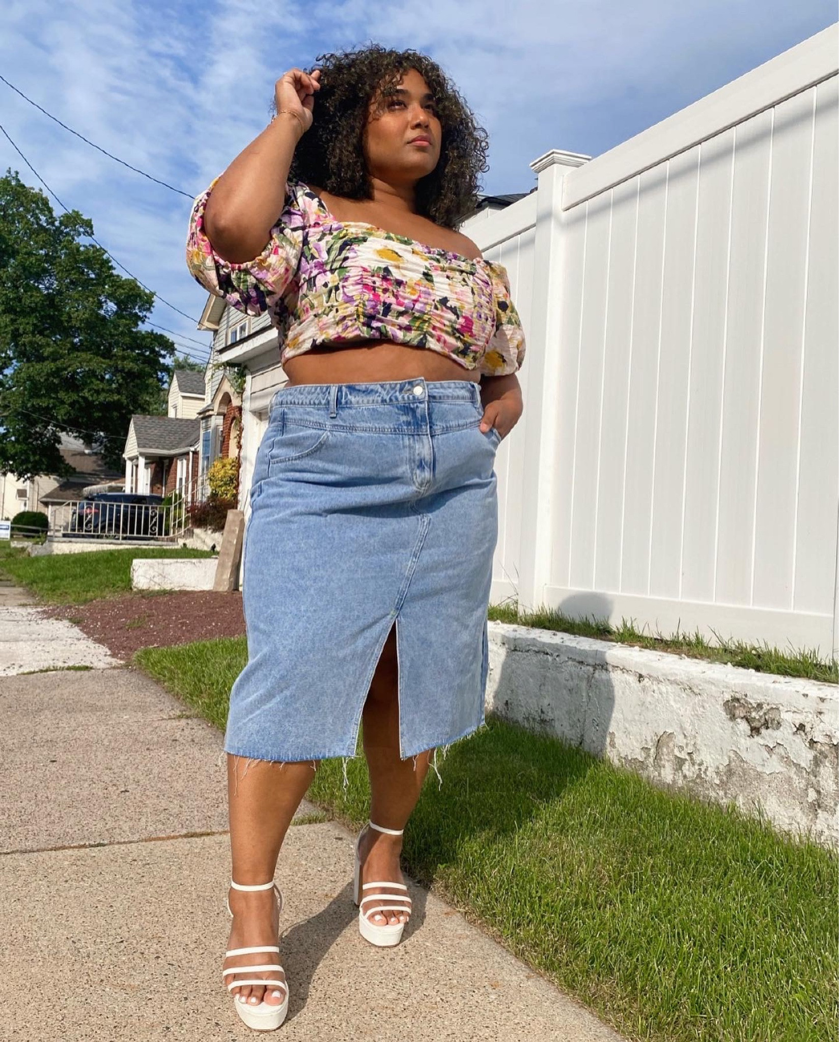 Jean skirt store outfits plus size