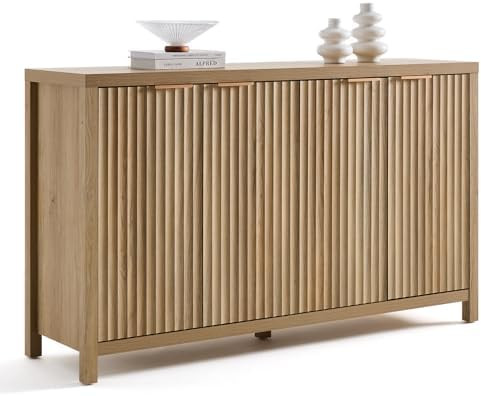 OAKHAM HOME Buffet Cabinet Fluted Sideboard 56" Accent Cabinet with Adjustable Shelves 4 Doors Mo... | Amazon (US)