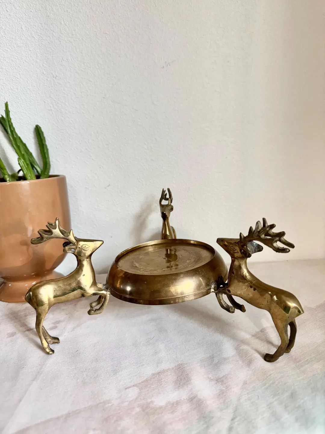 Vintage Brass Deer Reindeer Trio Footed Large Pillar Candle Holder Christmas Holiday Plant Stand ... | Etsy (US)