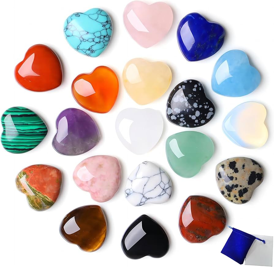 20PCS Hearts Healing Crystals Stones Love Natural Shaped Crystal Tiny Pocket Chakra Reiki Rose Qu... | Amazon (US)