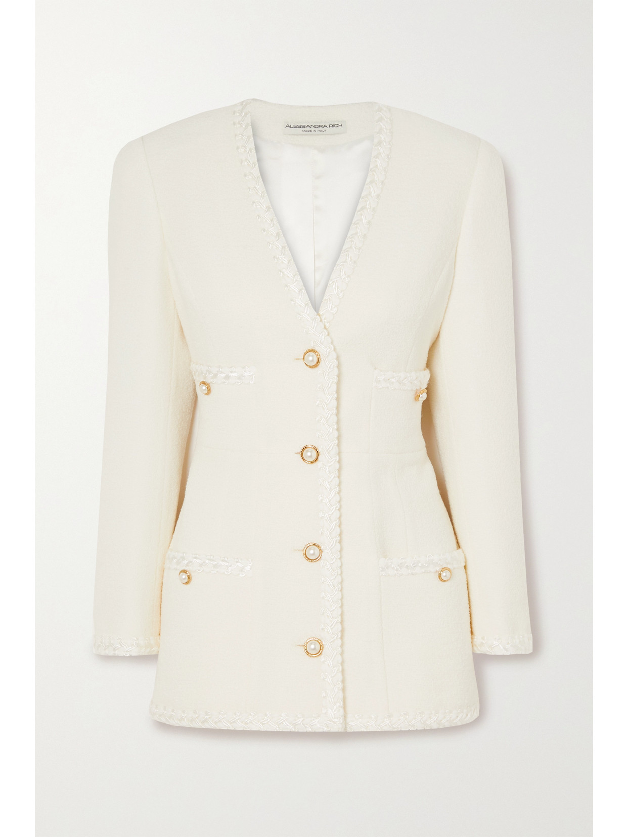 Alessandra Rich - Embroidered Wool-blend Bouclé-tweed Jacket - White | NET-A-PORTER (UK & EU)
