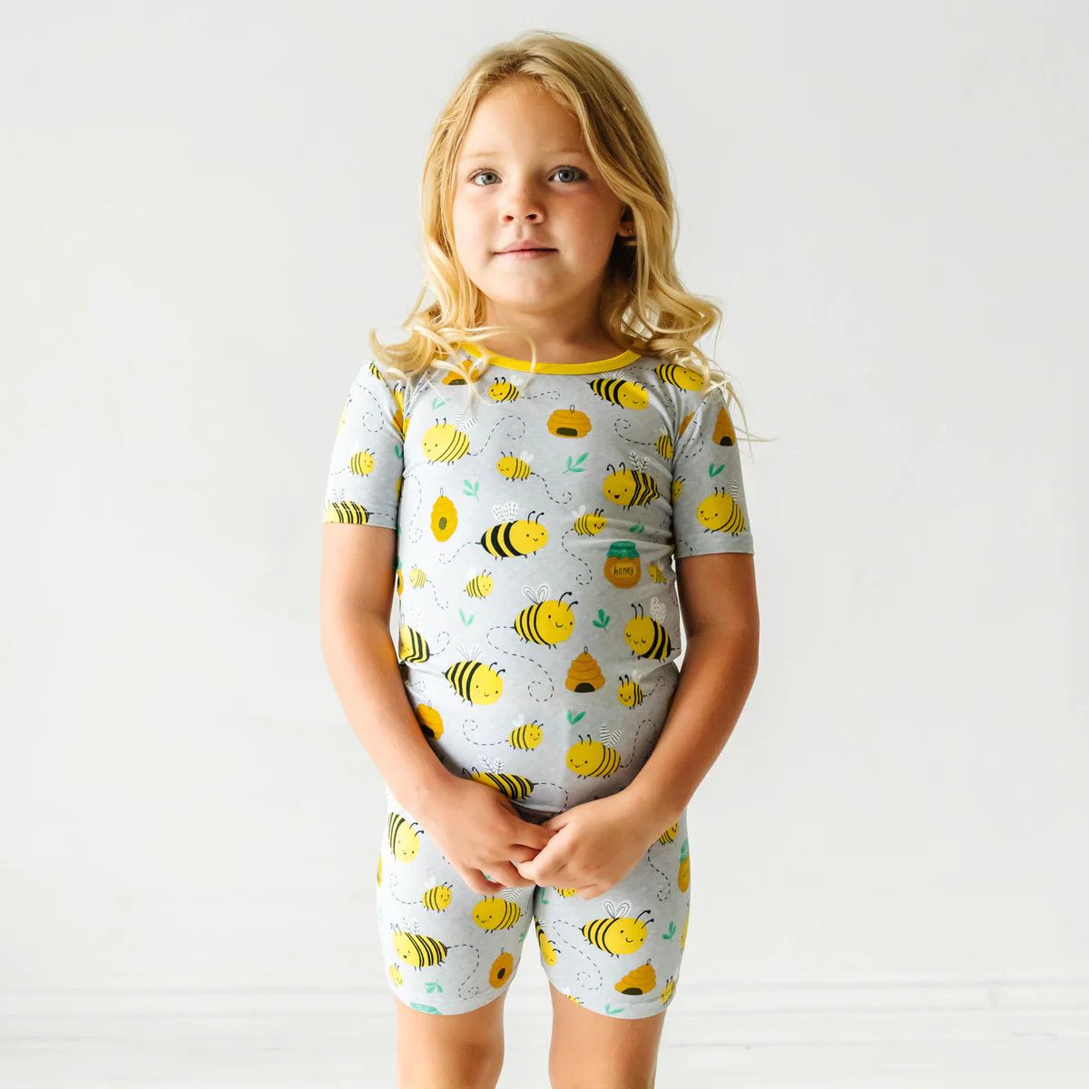 Bee Happy Two-Piece Short Sleeve & Shorts Pajama Set | Little Sleepies