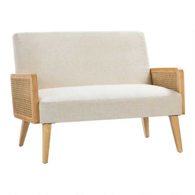 Domenico Natural Wood and Rattan Cane Loveseat | World Market